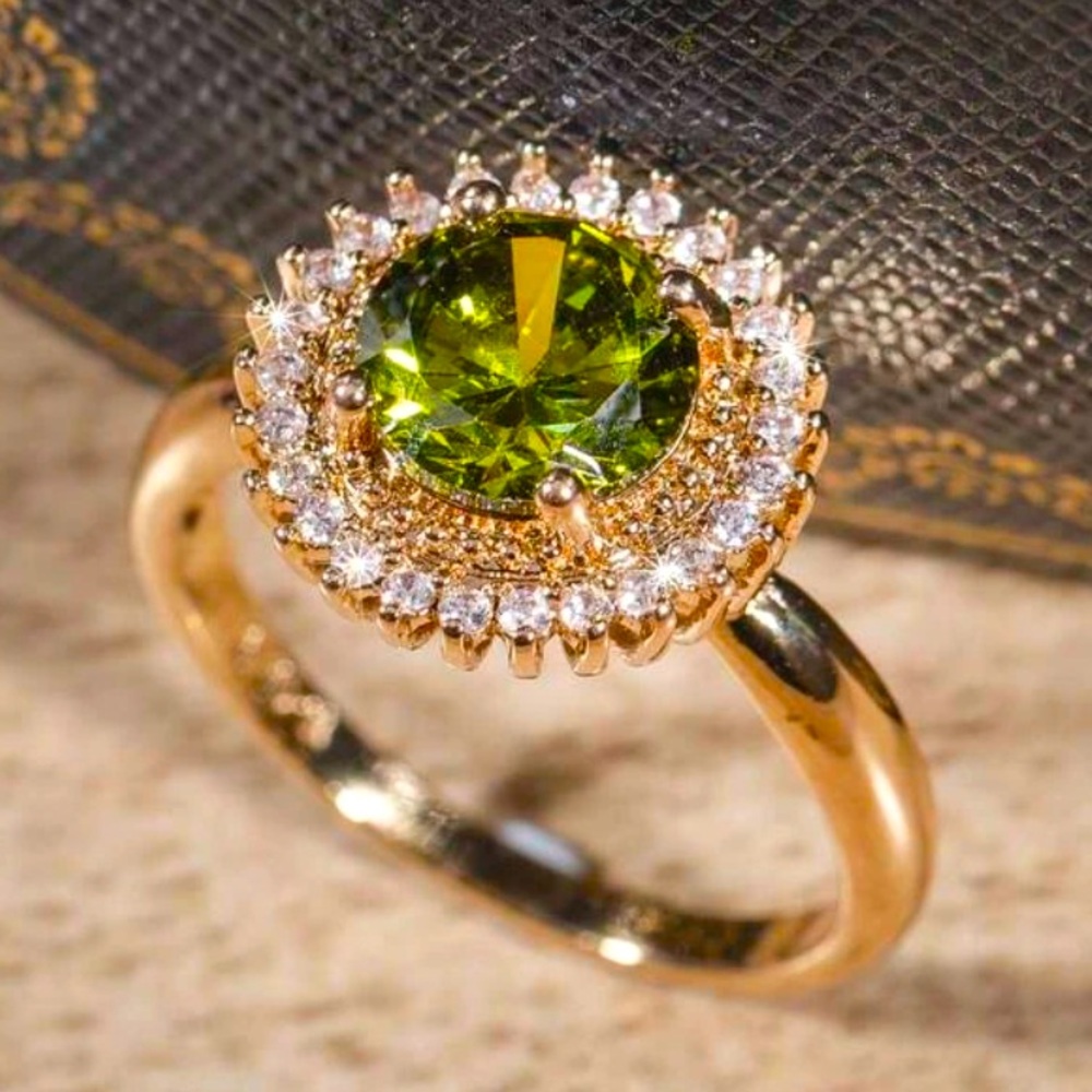 18k Gold Plated Peridot and Cubic Zirconia Ring